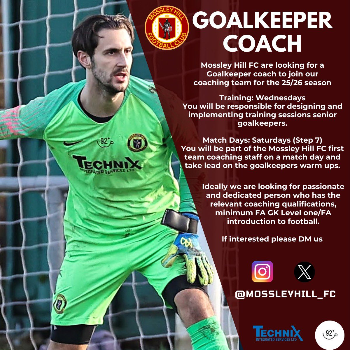 We are on the lookout to add a GK coach to our 1st Team staff for next season. If you or someone you know is intersted, please get in touch! Pls RT <a href="/Liverpool_CFA/">Liverpool FA</a> <a href="/WestCheshireLge/">Go2Day West Cheshire League</a> <a href="/Cheshire_FA/">Cheshire Football Association</a>