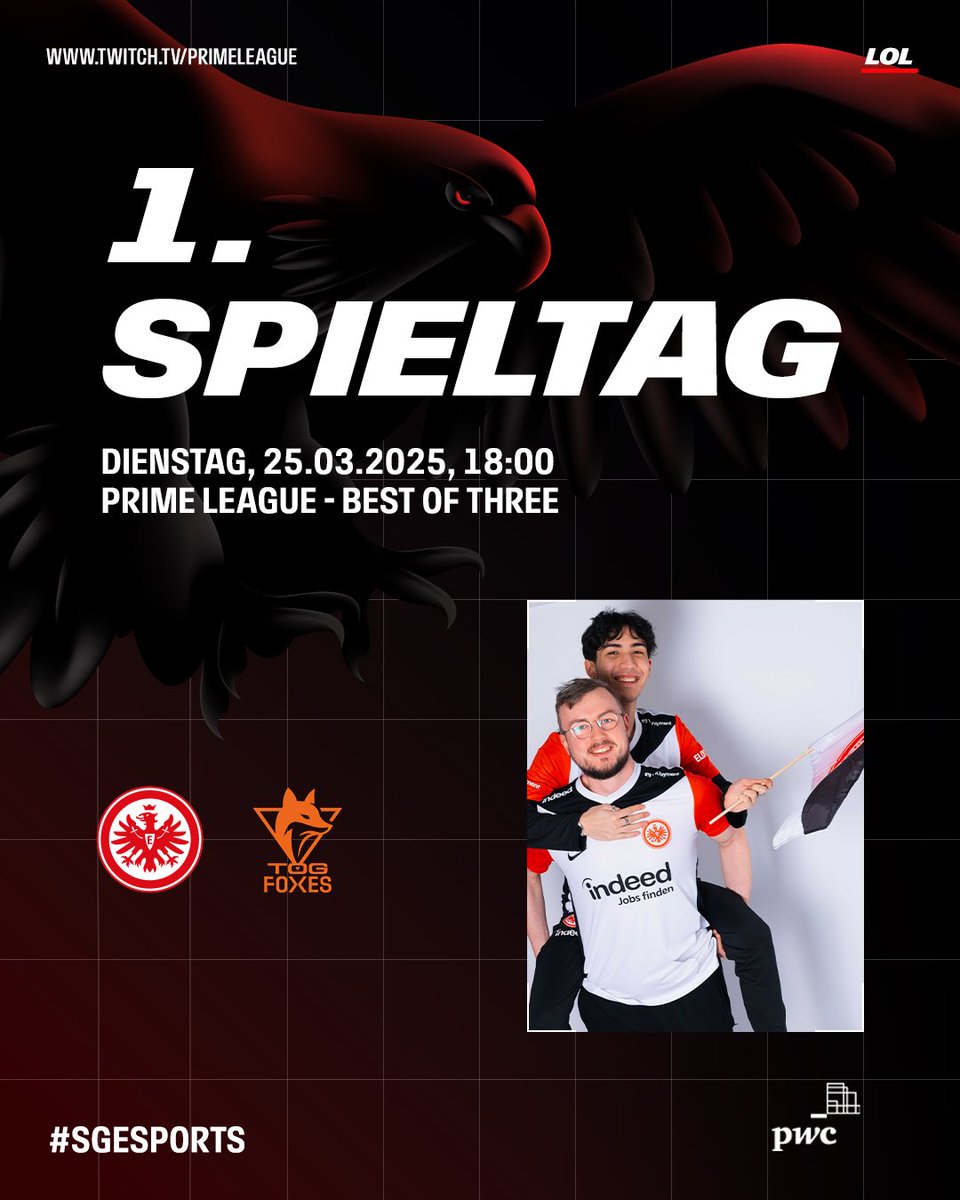 Ist denn schon wieder <a href="/PrimeLeague/">Die Techniker Prime League</a> Dienstag!? Ja! Und wir starten direkt mit einem Banger. 

⏰ 18:00 Uhr
🆚 <a href="/TOGfoxes/">TeamOrangeGaming</a> 

#SGEsports | #SGE | #TKPRM