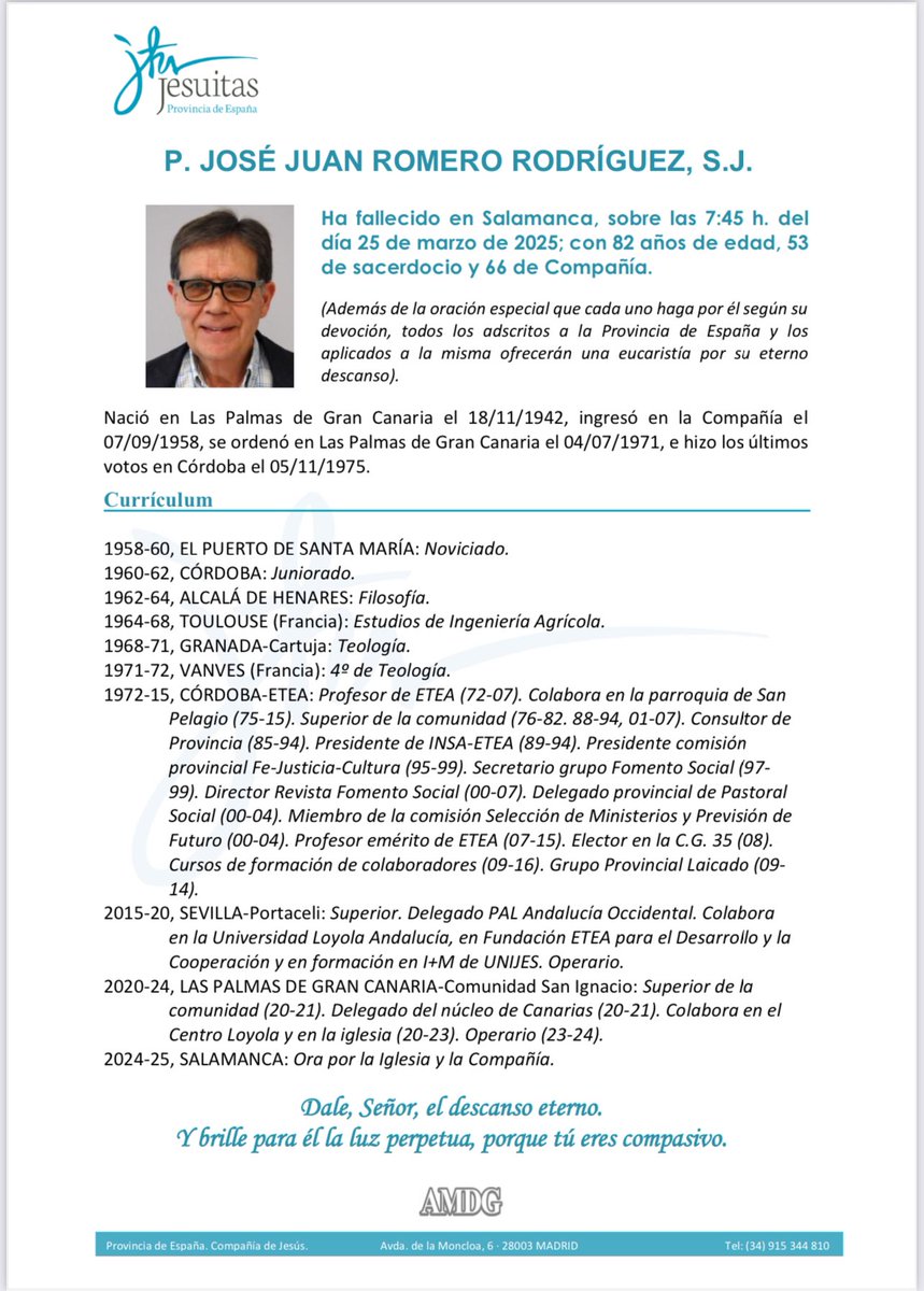 Una triste noticia para todos los que fuimos sus alumnos. Nos deja el gran José Juan Romero Rodríguez. Aún recuerdo aquellas clases de Estructura Económica que nos dejaban impactados por su contenido y dialéctica. <a href="/LoyolaAnd/">Universidad Loyola</a> DEP. <a href="/JesuitasESP/">Compañía de Jesús</a>