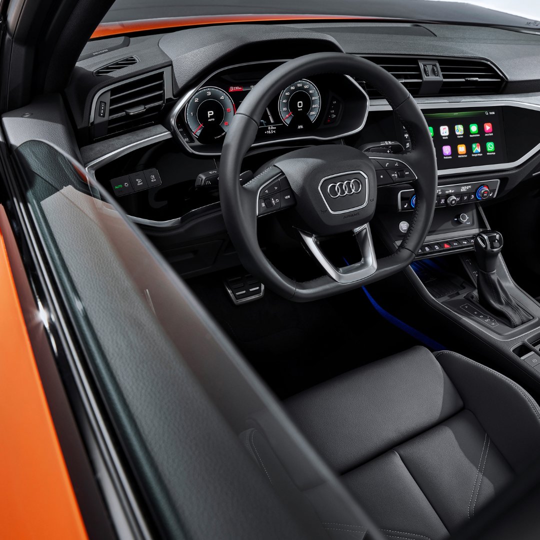 MotusAudi's tweet image. The Audi Q3 Sportback enhances maneuverability with four optional 360° cameras and an MMI display offering multiple views. Adaptive cruise assist refines acceleration, braking, and distance control.

#AudiQ3Sportback #360DegreeView #AdaptiveCruiseAssist #AudiInnovation