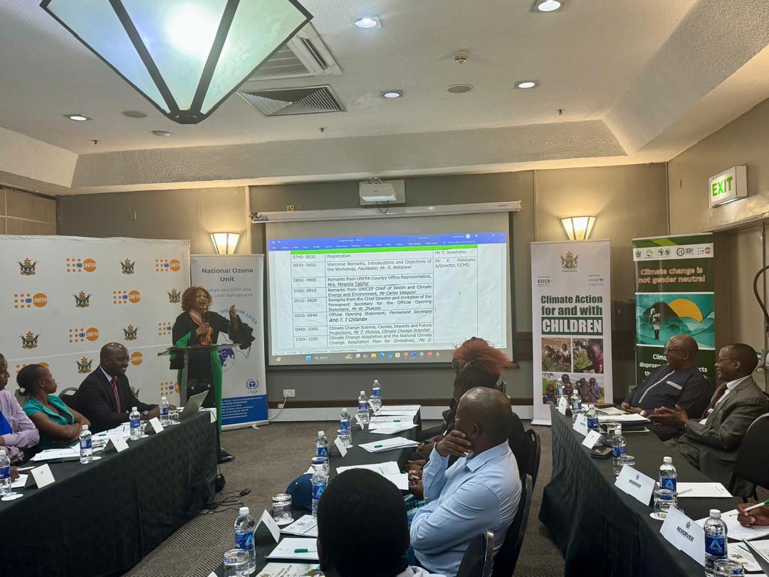 UNFPA_Zimbabwe's tweet photo. "Climate change is not just an environmental crisis - it’s a gender issue too. Women &amp; girls face heightened risks, from food insecurity to #GenderBasedViolence. UNFPA🇿🇼 is committed to integrating SRHR &amp; gender equality into climate action," says UNFPA Rep @MirandaTabifor https://t.co/KlrvbPQU1V
