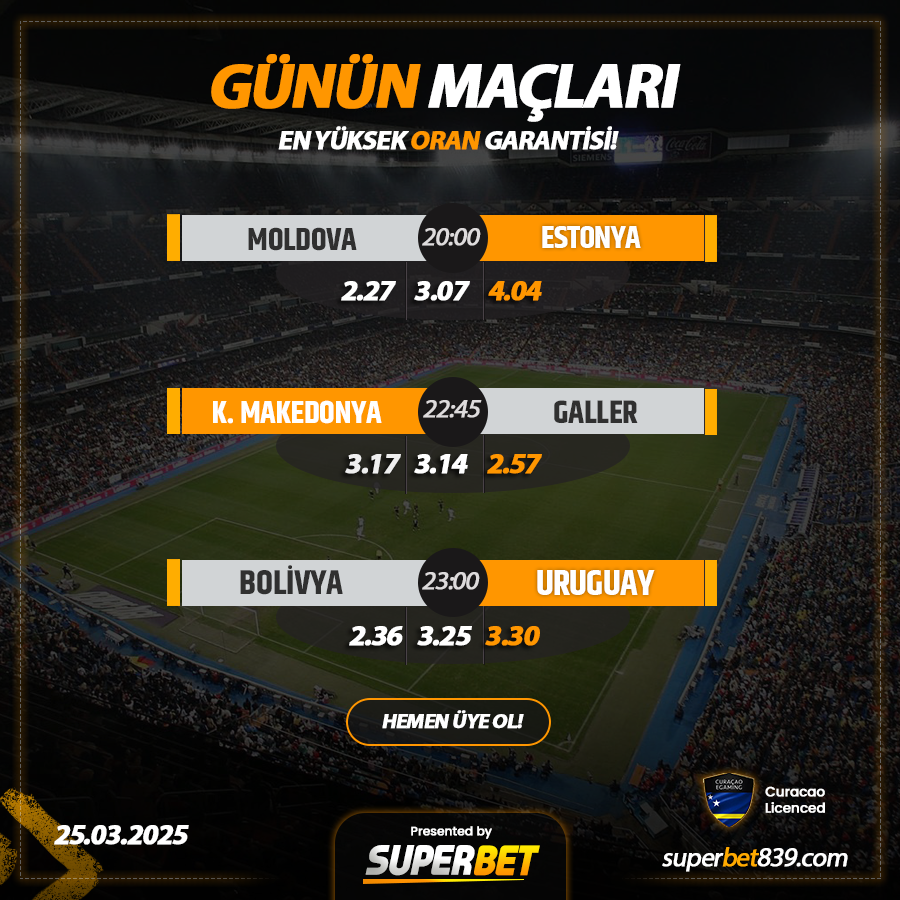 TRSUPERBET's tweet photo. ☄️ #SUPERBET'TEN %20 YATIRIM + %20 KAYIP BONUSU!

⚽️Moldova - Estonya
⚽️K. Makedonya - Galler
⚽️Bolivya - Uruguay

📷#Superbet'te Günlük 5.000.000₺ Çekim İmkanı!
Giriş; (https://t.co/GdKaIAwFjM) https://t.co/niRQQsQeoi