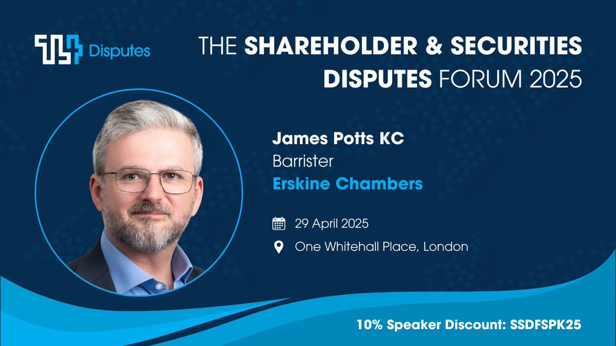 🚨We are excited to be sponsoring the Thought for Leaders Shareholder &amp; Securities Disputes Forum, the event will be held on Tuesday 29th April at One Whitehall Place. James Potts KC will be speaking on the panel discussing Pre-action Litigation Strategy.
erskinechambers.com/erskine-chambe…