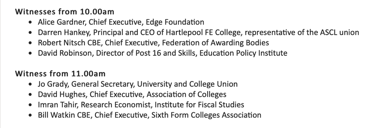 🔔 The House of Commons <a href="/CommonsEd/">Education Committee</a> is about to hold the first session for its new inquiry: 'What reforms are needed in the post-16 education sector? MPs to investigate'

Here's a running order of events and you can watch live by clicking this link parliamentlive.tv/Event/Index/9a…