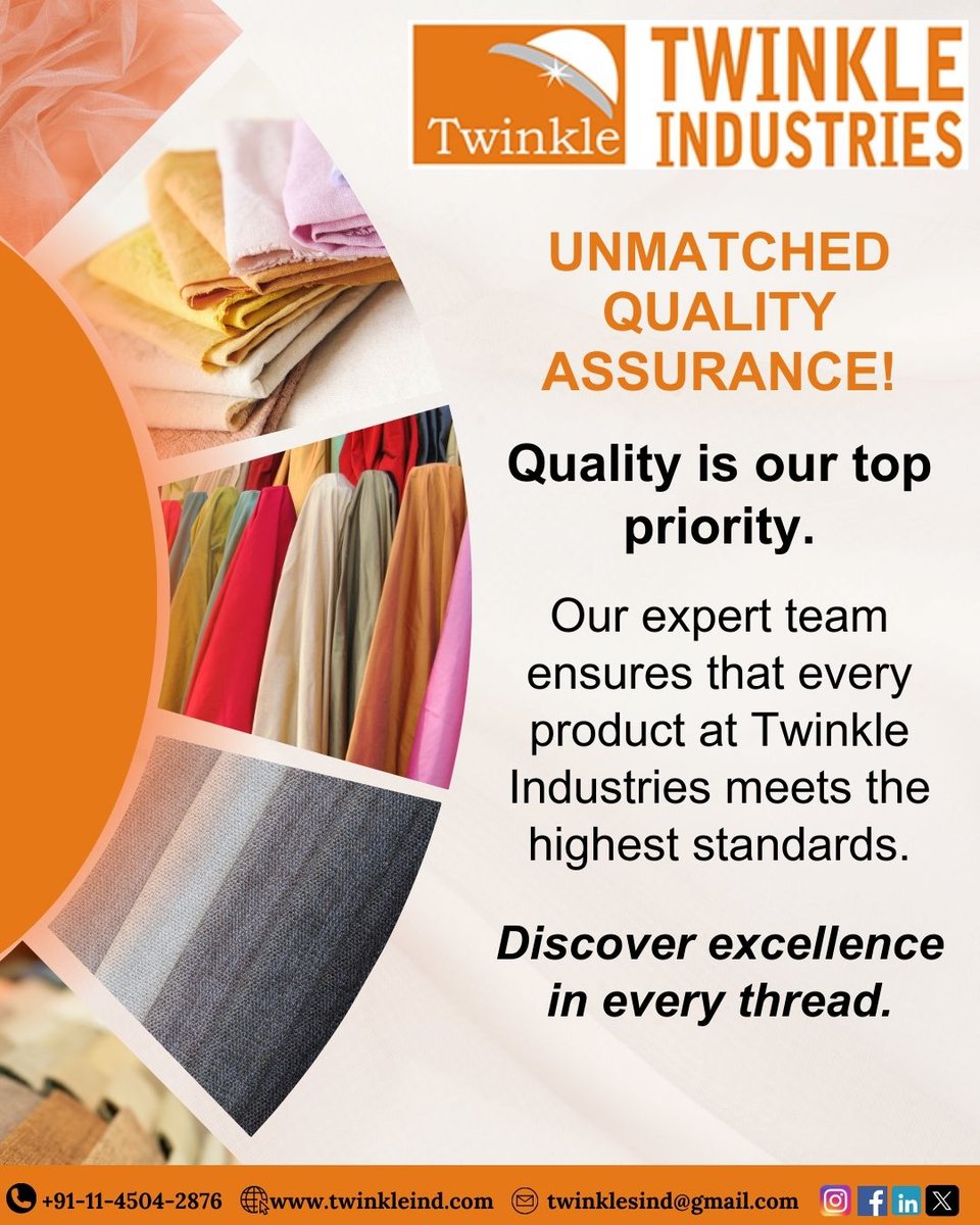 twinkleindustry's tweet image. Quality you can trust, designs you’ll love.
📍 Shop No. 104, Manisha Building, 75-76, Nehru Place, New Delhi-110019
📞 +91-9870466552 | 9667066552
🌐 twinkleind.com    
.
.
.
#QualityAssurance #TwinkleQuality #TextileExcellence #TwinkleTextiles #MadeInIndia #Textiles