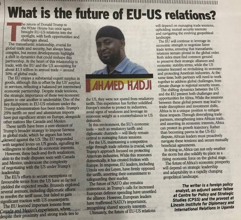 kimsalim99's tweet image. My Foreign Policy Professor @AhmedhadjiProf from the @CPSS_Ug shares strategic imsights on the future the EU-US relations. Let&apos;s enjoy his 🖋 . #MAGAMovement