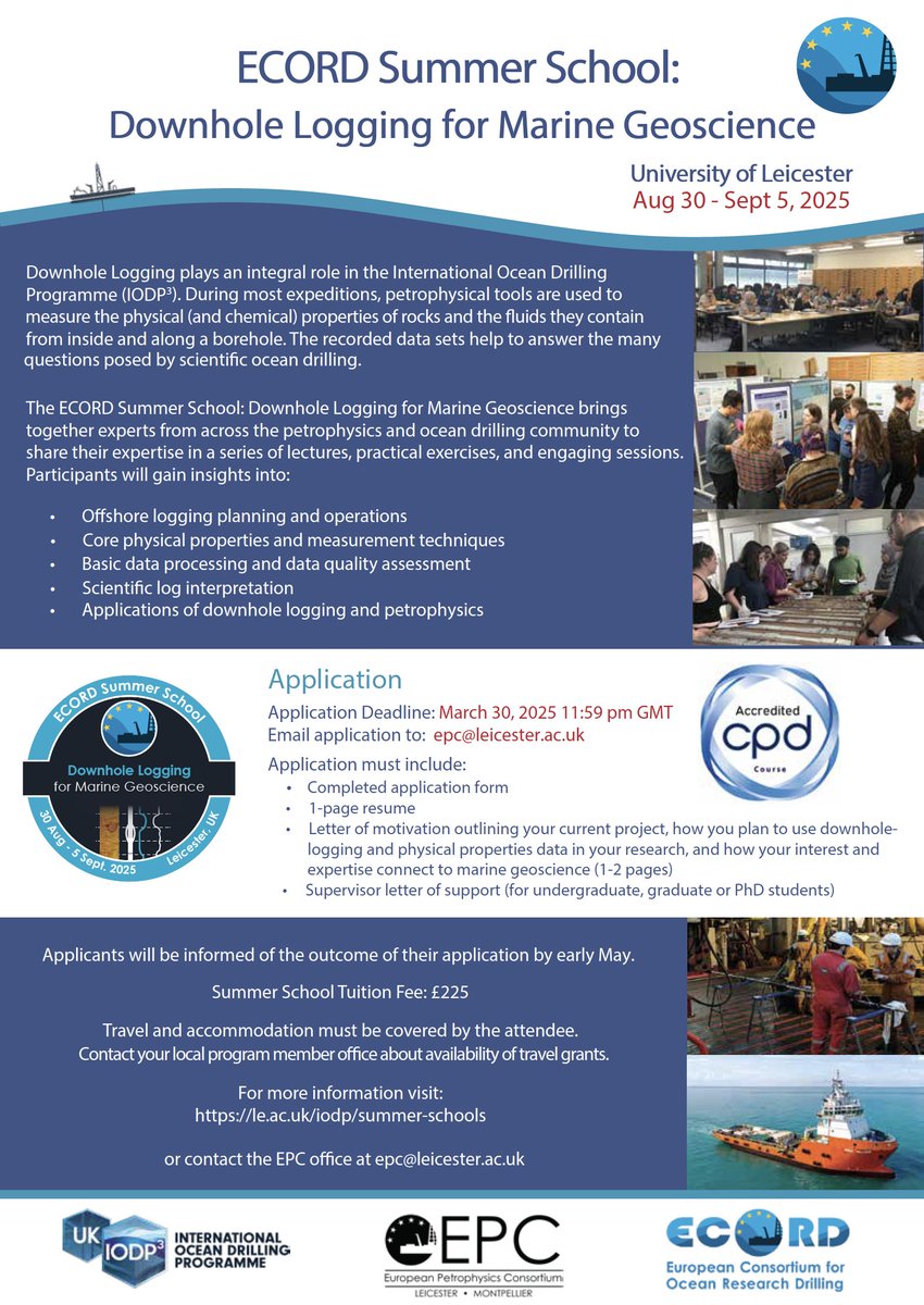 Deadline Approaching - apply now for Summer school Ninth ECORD Summer School: Downhole Logging for Marine Geoscience le.ac.uk/iodp/summer-sc…
ecord.org/education/scho…