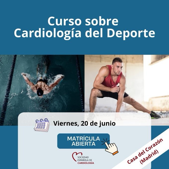 ⏰ Apúntate la fecha:
2️⃣0️⃣ Junio #CursosCasaCorazón 
🚨VII Curso Monográfico #CardiologiaDeportiva
👉🏻 Temas de actualidad: Evaluación CV, manejo arritmias, pruebas de imagen y Ergoespirometría, test genético, buceo, riesgo CV y mucho más! 
🥰 Te esperamos!
campus.secardiologia.es/es/compound-co…