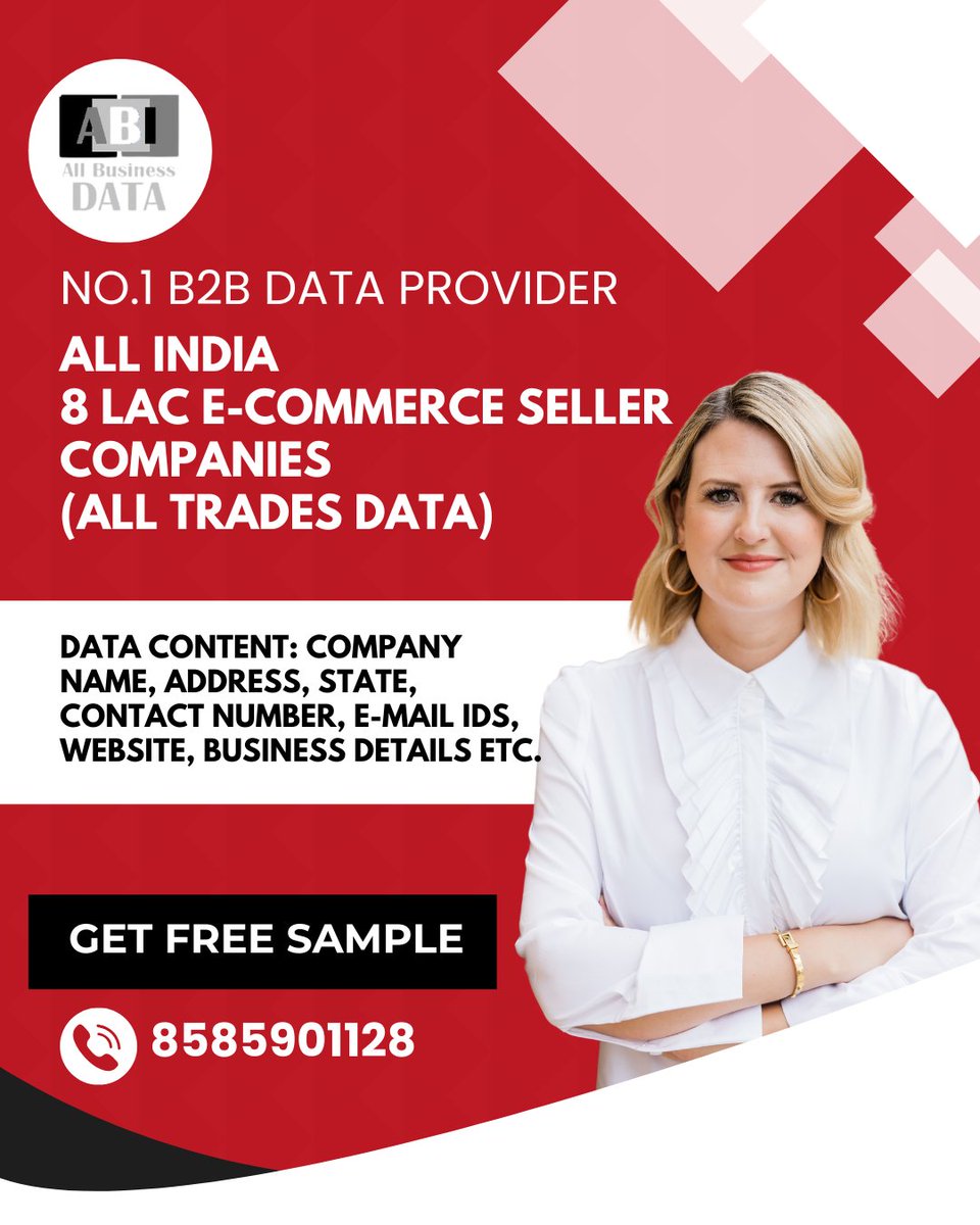 allbusinessdata's tweet photo. Your Gateway to 8 Lac+ Business Leads!
📥 Download Your Free Sample Now!
.
Contact us:
Call/WhatsApp us at 858590112

#LeadGeneration #B2BDatabase #EcommerceSellers #SalesLeads #MarketingGrowth #IndiaBusiness #DataForSuccess #Allbusinessdata https://t.co/lpmX3U5Yo5
