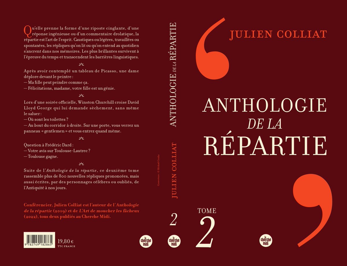 📢 Le tome 2 de l'Anthologie de la répartie paraîtra en librairie le 24 avril.

▶️ 800 nouvelles répliques, de l'Antiquité à nos jours :
Churchill, Hugo, Rostand, Audiard, Voltaire, Wilde, Guitry, Chirac et des centaines d'autres.

✅ Disponible dès maintenant en précommande.