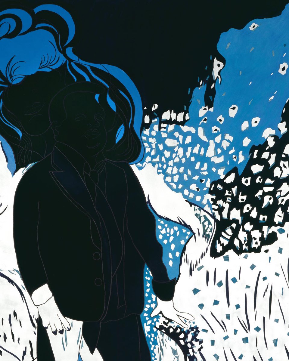 After relocating from London to Trinidad in 2005, #ChrisOfili remarked on the “strong presence” of night in his new surroundings, noting a luminous quality to the darkness due to Trinidad’s equatorial location.

‘Saint Lucian Blue Two’, 2006. Leather on cardboard, 278 x 200 cm.