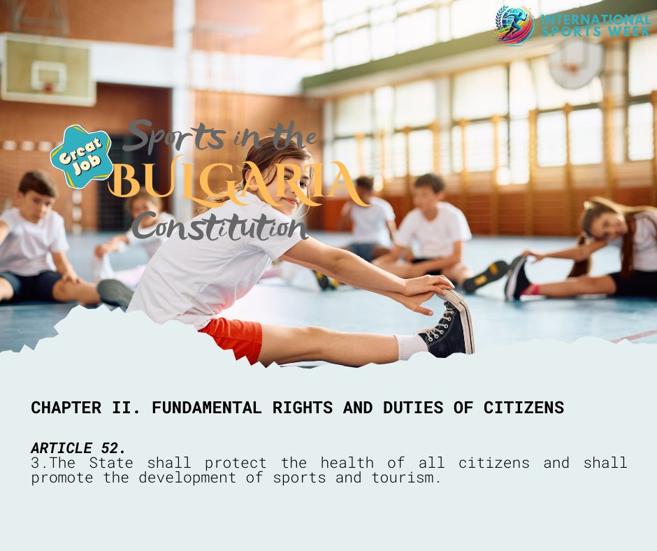 IntlSportsWeek's tweet photo. SPORTS in CONSTITUTION series:

#sports plays a major role in many sector, particularly on #mentalhealth  soon to make history
@UN
resolution on #internationalsportsweek   Series of Countries that has Sports mentioned in their #Constitution : #Bulgaria  #BurkinaFaso #capeverde #Cambodia 
@moeyscambodia  @BG_MYS                          @fcbbcaboverde @AfroSportTV @AfricanHub_  @Bulgaria_UN @CambodiaUN 

@FIFAcom #FIFAWorldCup @Olympics @WHO @HHSGov #MentalHealthMatters #Youth 

https://t.co/PpfSe5KFeI
