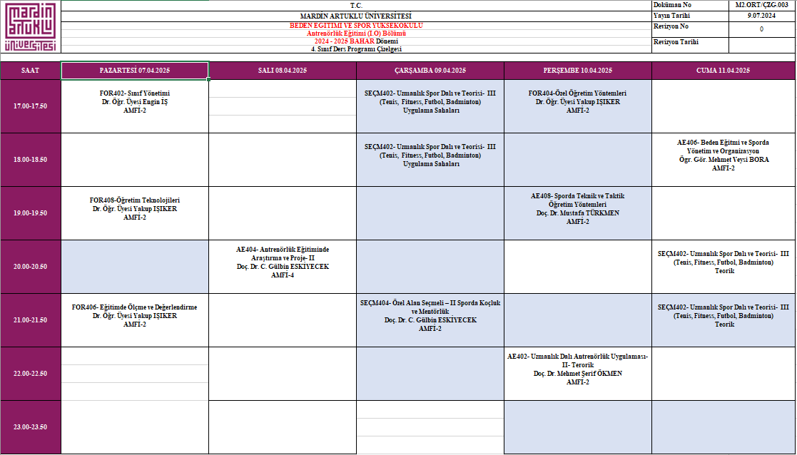 ANTRENÖRLÜK EĞİTİMİ BÖLÜMÜ (İ.Ö) VİZE SINAV TAKVİMİ YAYINLANDI ! 
Detaylı bilgi için artuklu.edu.tr/tr/beden-egiti….