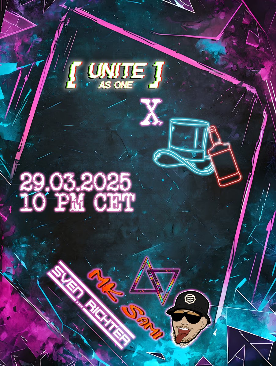 🪩 UNITE X Drunken Tophat🍺

Featuring: 
- Sven Richter
- <a href="/MKSamisheesh/">MK_Sami</a>
- <a href="/Asumythdj/">Asumyth</a>
- <a href="/hexenelf/">hexenelf</a> 

You can join over at the UNITE group vrc.group/UNITE.7841