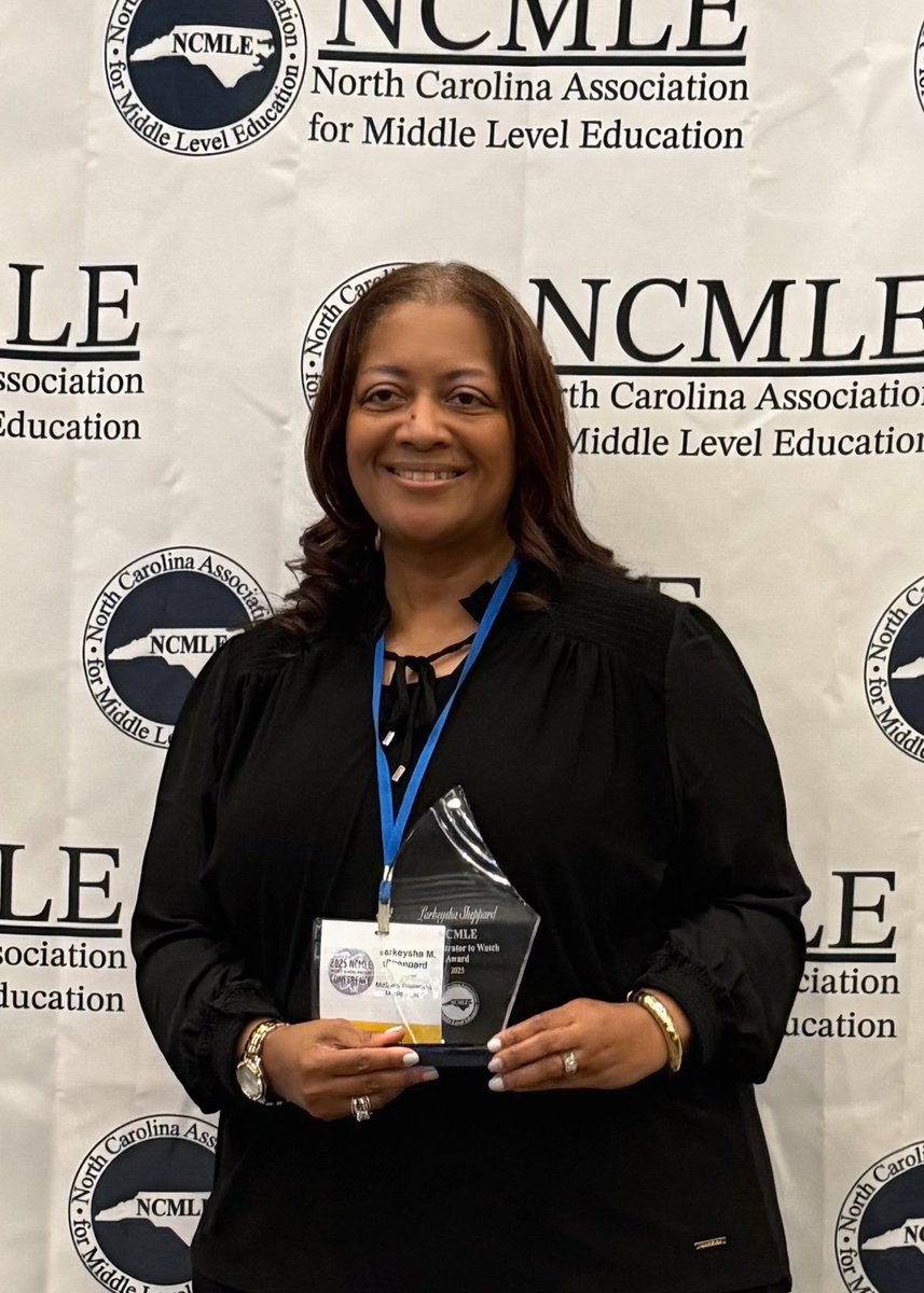 Congratulations to Larkeysha Sheppard, Administrator of McGee’s Crossroads Middle School for receiving the North Carolina Association for Middle Level Education 

⭐️2025 Administrator to Watch ⭐️