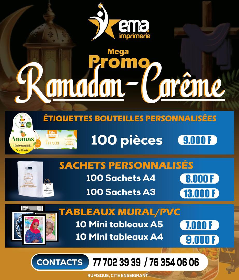📢 MÉGA PROMO RAMADAN - CARÊME 🕌✝️

EMA Imprimerie vous accompagne pendant cette période spéciale avec des offres exceptionnelles sur vos supports personnalisés !

📞 Contactez-nous vite
📱 77 702 39 39 / 76 354 06 06