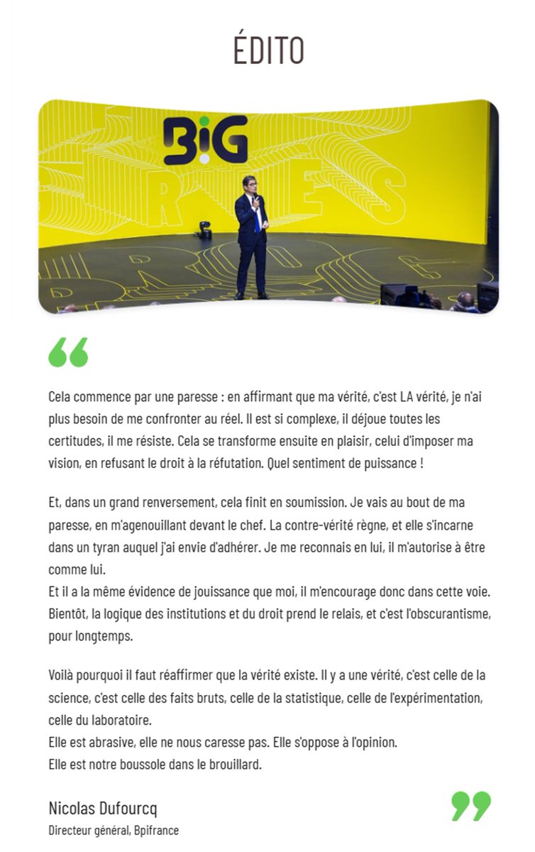 NiBenoit's tweet image. L’heure de la #Resistance?
L’édito de @NicolasDufourcq @Bpifrance le dit sans détour: Fini le temps des entreprises à mission "inspirantes" Place à des marques qui prennent position, défendent la vérité, s’opposent à l’opinion.
Un nouveau récit s’impose.
#CommunicationStratégique