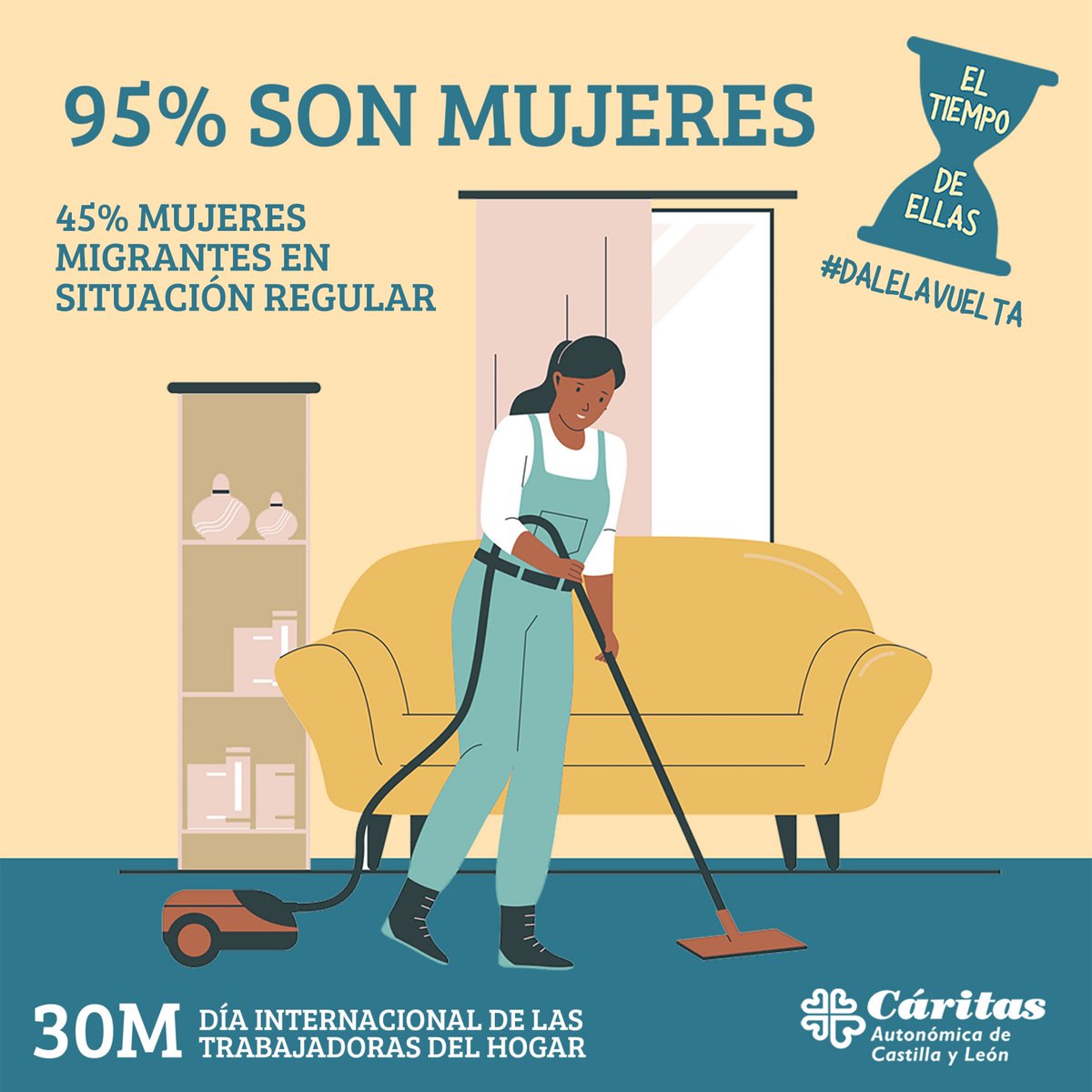 Caritasalamanca's tweet image. 👩‍🦰El 95% de las Trabajadoras del Hogar son mujeres y el 45% extranjeras en situación regular
🌏Contribuyen al funcionamiento eficiente del mercado de trabajo y al crecimiento económico.
🔎Reconozcamos la relevancia social de esta profesión
⏳#ElTiempoDeEllas #DaleLaVuelta