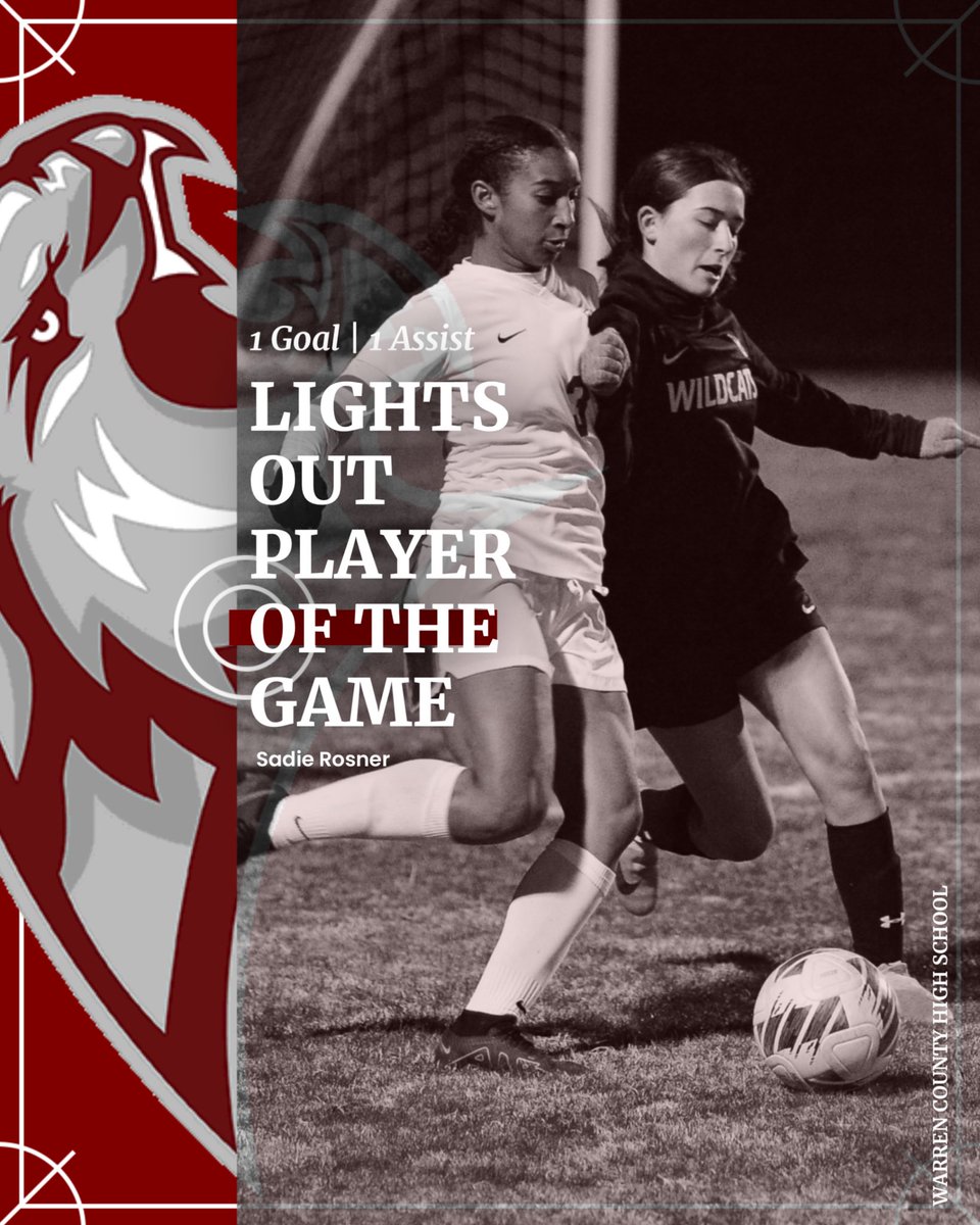 Lights out player of the game is Sadie Rosner! She was putting on a show controlling the midfield last night, and ended up with a goal, and an assist! We are at Millbrook on Thursday night!