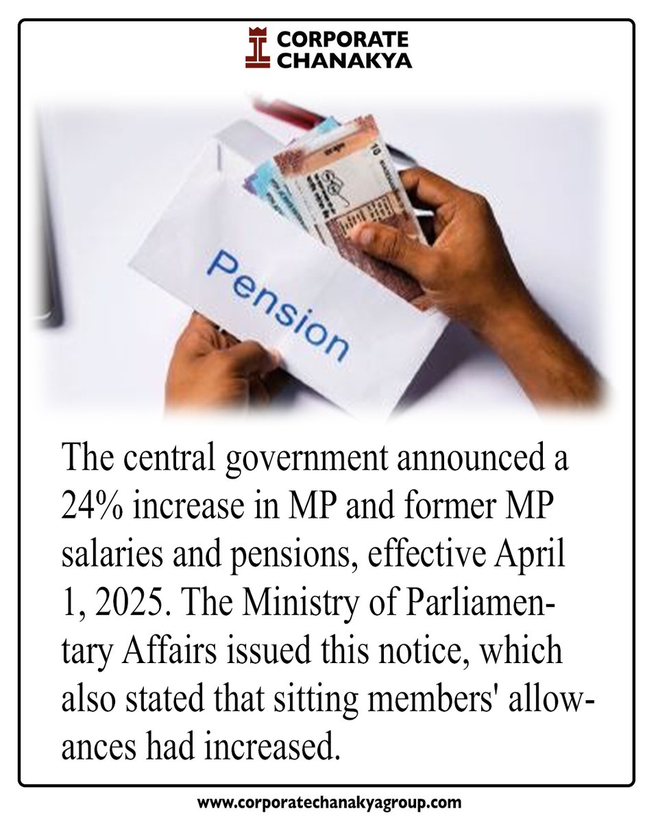 CC_Chanakya11's tweet photo. 24% increase in MP and former MP salaries and pensions.
#increaseaccess
#pensionforlife
#corporatechanakyagroup
#corporatechanakyaservices https://t.co/AWvEzWBsMA