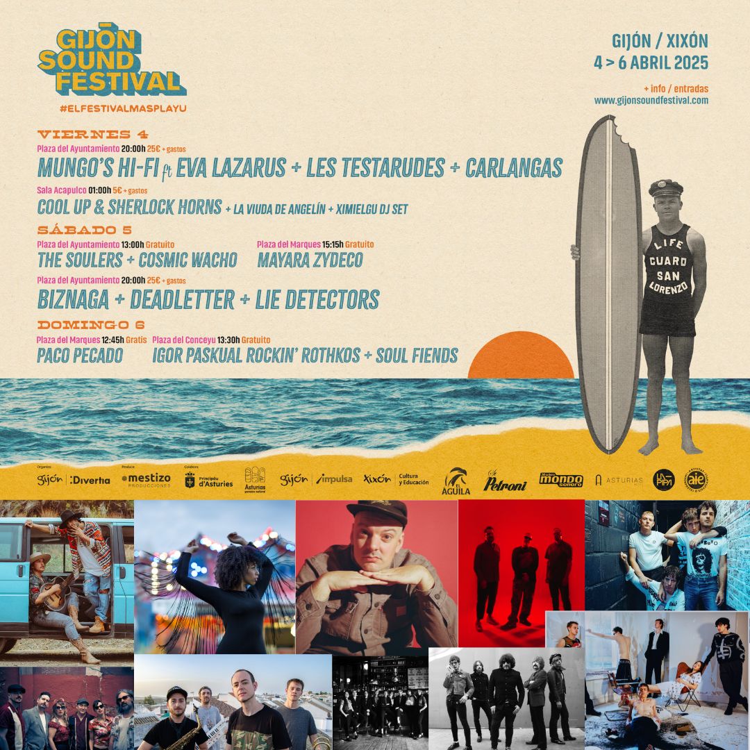 Del 4 al 6 de abril, Gijón vibra con música en cada rincón. Vuelve el #GijonSoundFestival con Biznaga, Mungo's Hi Fi, Carlangas, Deadletter, Cosmic Wacho y más.

🚀 Conciertos gratis y noches de ritmo. 🔗 Info y entradas: gijonsoundfestival.com