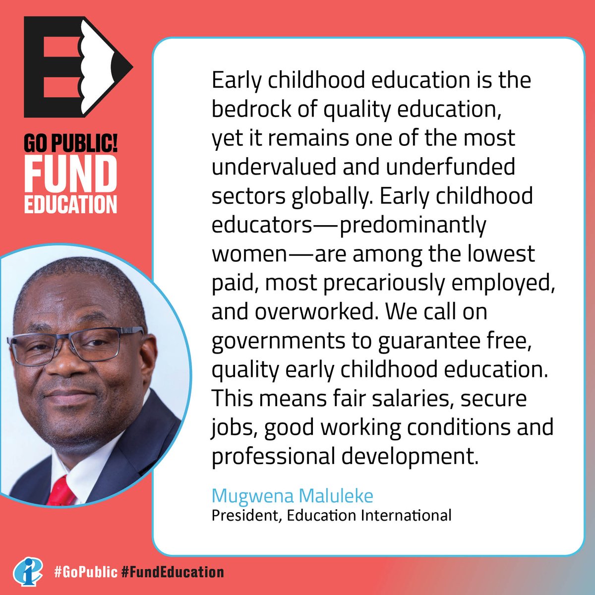 eduint's tweet photo. 📢 Quality Early Childhood Education begins with well-supported, well-paid teachers.

To ensure every child thrives, we must invest in the educators who make it possible.

EI President @MugwenaMaluleke at #ISTP2025

#GoPublic #FundEducation https://t.co/PHwrRaAEtO