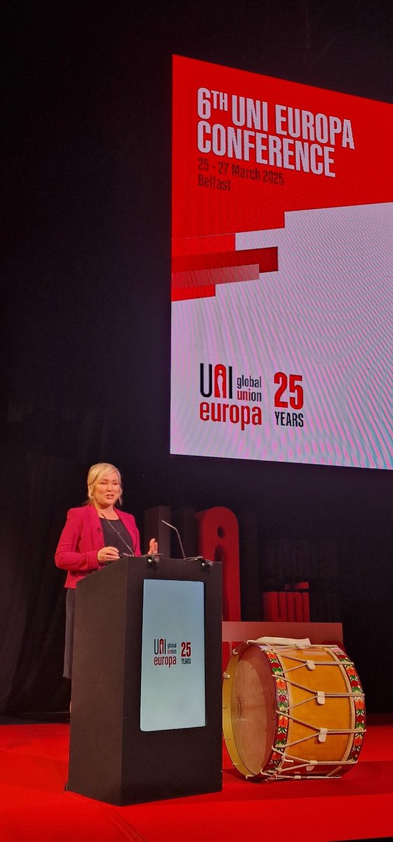 "I believe we have done more collectively with trade unions" 1st Minister Michelle O'Neill #realsaymorepay <a href="/UNI_Europa/">UNI Europa</a> #unieuropa25