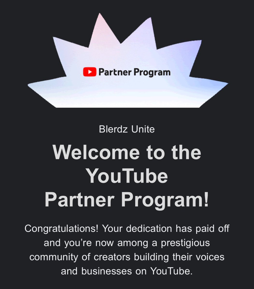 Great way to start the day !

Thank you to everyone who has supported us in our @Youtube Partner journey! 

More exclusive content and celebration coming soon! Shout to your editing team <a href="/SFLOCKA/">FLOCKA</a> <a href="/UrbanSama/">Urban Sama</a> @BNiCe0RELSE and the whole team! WE UP! 

#BlerdzUnite #YoutubePartner
