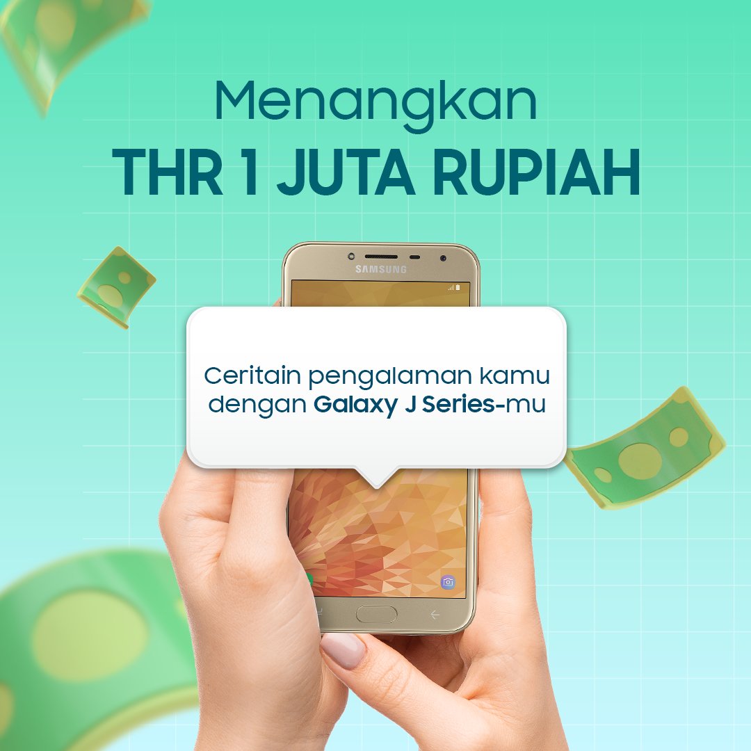 samsungID's tweet photo. MENANGKAN UANG DIGITAL TOTAL 1 JUTA RUPIAH untuk 2 pengguna Galaxy J.

Ceritakan pengalamanmu dengan Galaxy J Series-mu &amp; alasan kenapa kamu  mau dapat THR untuk upgrade ke Galaxy A06.

Jangan lupa sertakan semua hashtagnya ya: #GalaxyA06 #PastiBeneranAman #THRGalaxyA06 https://t.co/suJRLwXi5i
