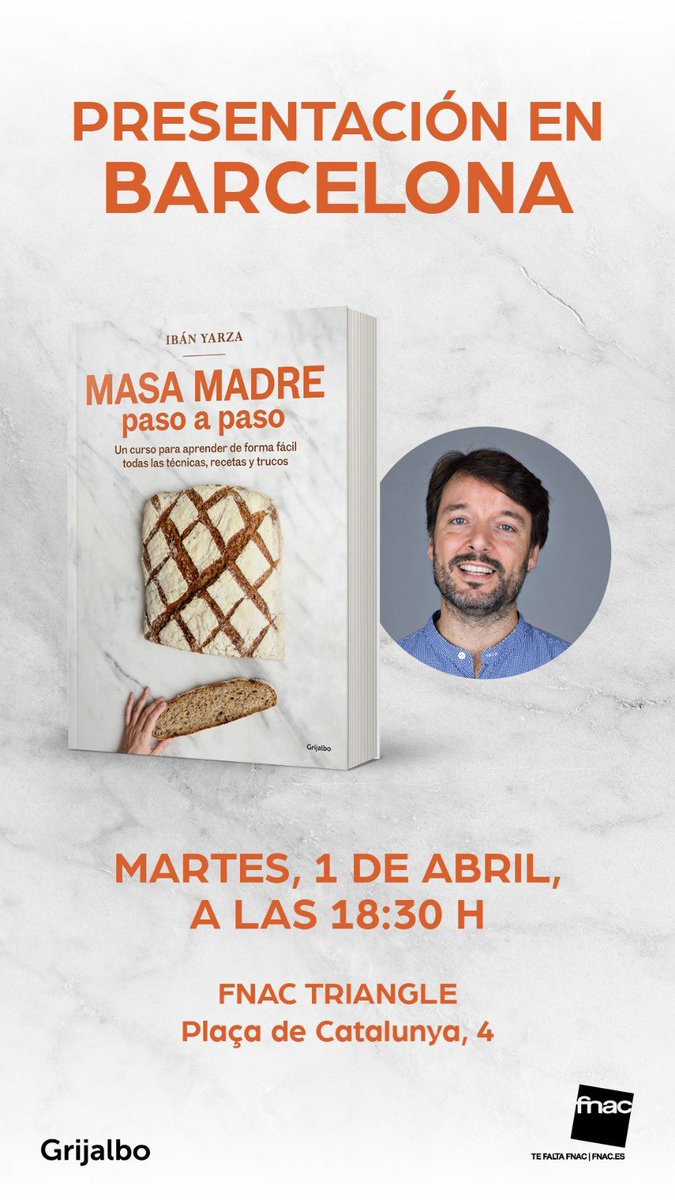 BARCELONA: el martes 1 de abril presento mi nuevo libro «Masa madre paso a paso» en la FNAC de Triangle a las 18:30 h.

¡Os espero! La entrada es libre.

Según vayan saliendo presentaciones en otros lugares, las anunciaré por aquí. 😊