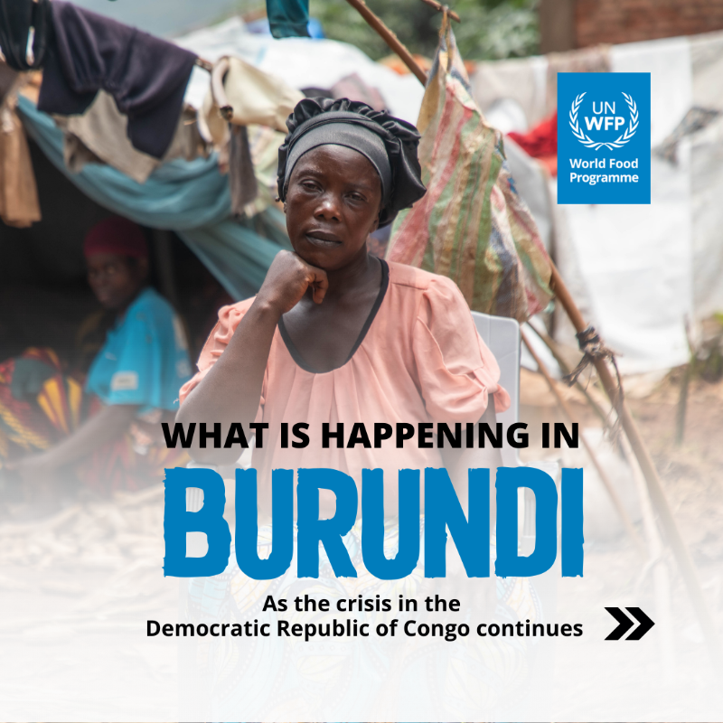 WFP's tweet photo. Nearly 70,000 people - mostly women, children and the elderly - have arrived in #Burundi, fleeing fighting in eastern DR Congo.

WFP has doubled the number of refugees it's assisting, stretching food supplies to reach as many people as possible. 

⏩ Swipe to learn more ⏩