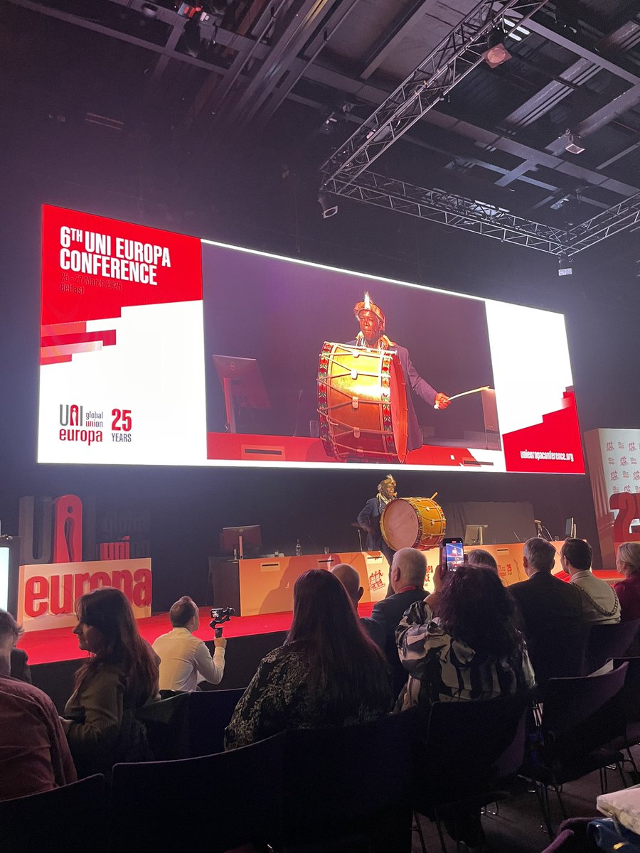 philippachilds's tweet photo. An inspiring and entertaining opening ceremony to the @UNI_Europa Conference in Belfast. Looking forward to representing @ProspectUnion @Bectu in debates about union organising, strengthening collective bargaining and the challenges of AI #RealSayMorePay https://t.co/KMBhhJv6RI
