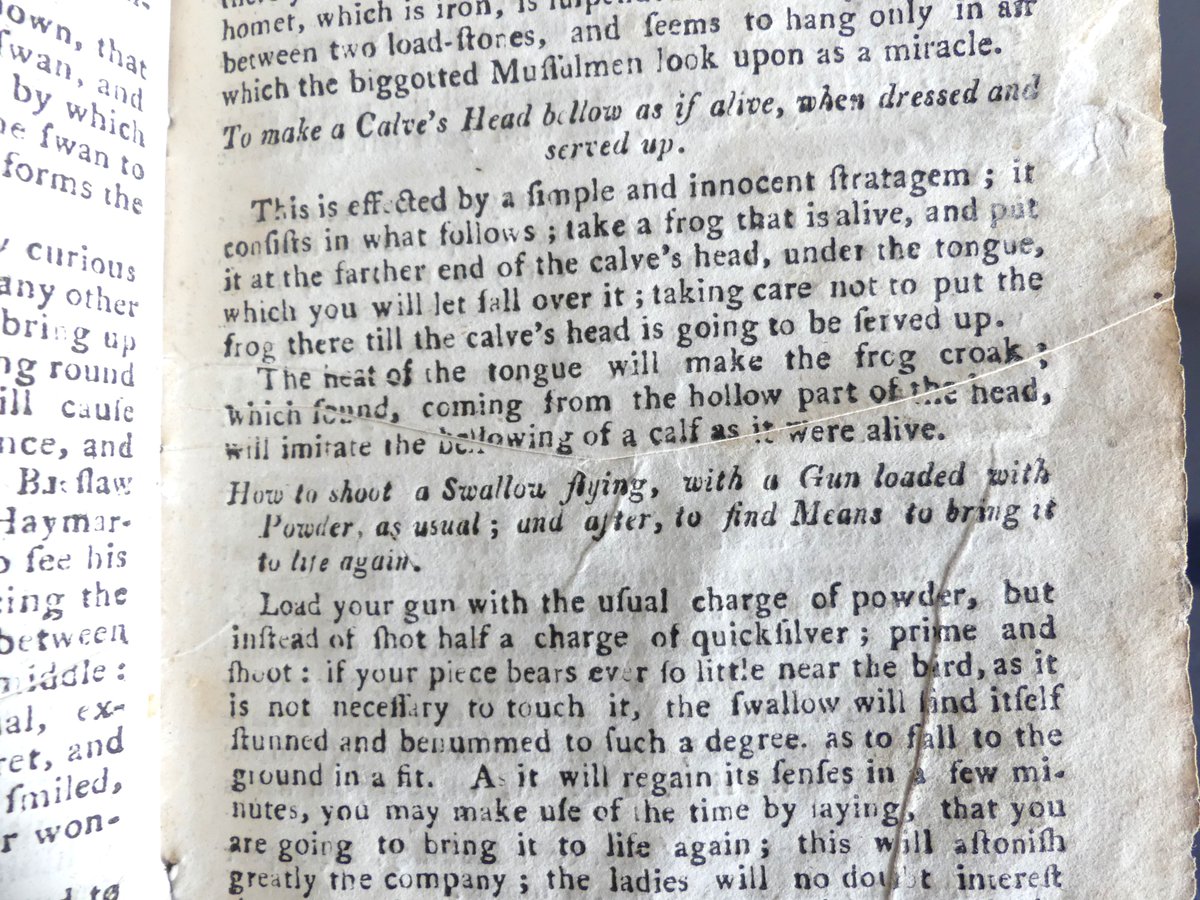 LacyScottKnight's tweet image. Roll on my next party to try out the tricks in this c1800 chapbook - To make Sport in Company with a Tobacco-Pipe (sounds like a musket); To render hideous the faces of all the company (it involves wine); and To make a Calve’s Head bellow as if alive (no frogs will be harmed)