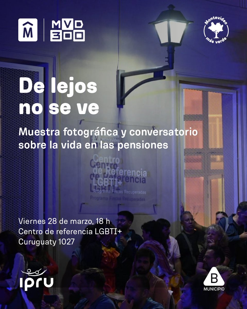 De lejos no se ve 🏘

Te invitamos a la muestra y conversatorio, realizada en conjunto con <a href="/IPRUuruguay/">IPRU Uruguay</a>  y el <a href="/Municipiob/">Municipio B Montevideo</a>, reflexiona sobre las condiciones de vida en las pensiones.

📅Viernes 28 de marzo
⏰18 h
📍Centro de Referencia LGBTI+, Curuguaty 1027