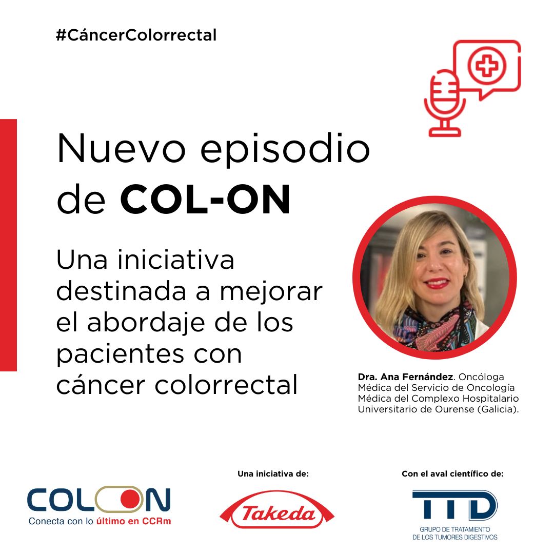 Grupo Español de Tratamiento de Tumores Digestivos (@grupottd) on Twitter photo 📻🎙️Bienvenido a COL(ON)!, el podcast avalado por <a href="/GrupoTTD/">Grupo Español de Tratamiento de Tumores Digestivos</a> a iniciativa de <a href="/Takeda_ES/">Takeda_ES</a> para conocer lo último en Cáncer Colorrectal Metastásico (CCRm)
Podcast 2: “Nuevos escenarios en el abordaje del CCRm”
✔️Dra. Ana Fernández-Montes (<a href="/afm1003/">Ana Fernández Montes, MD,Phd</a>)
🔊: cloud.mail.takedaspain.com/colorectal-can… 📻🎙️Bienvenido a COL(ON)!, el podcast avalado por <a href="/GrupoTTD/">Grupo Español de Tratamiento de Tumores Digestivos</a> a iniciativa de <a href="/Takeda_ES/">Takeda_ES</a> para conocer lo último en Cáncer Colorrectal Metastásico (CCRm)
Podcast 2: “Nuevos escenarios en el abordaje del CCRm”
✔️Dra. Ana Fernández-Montes (<a href="/afm1003/">Ana Fernández Montes, MD,Phd</a>)
🔊: cloud.mail.takedaspain.com/colorectal-can…