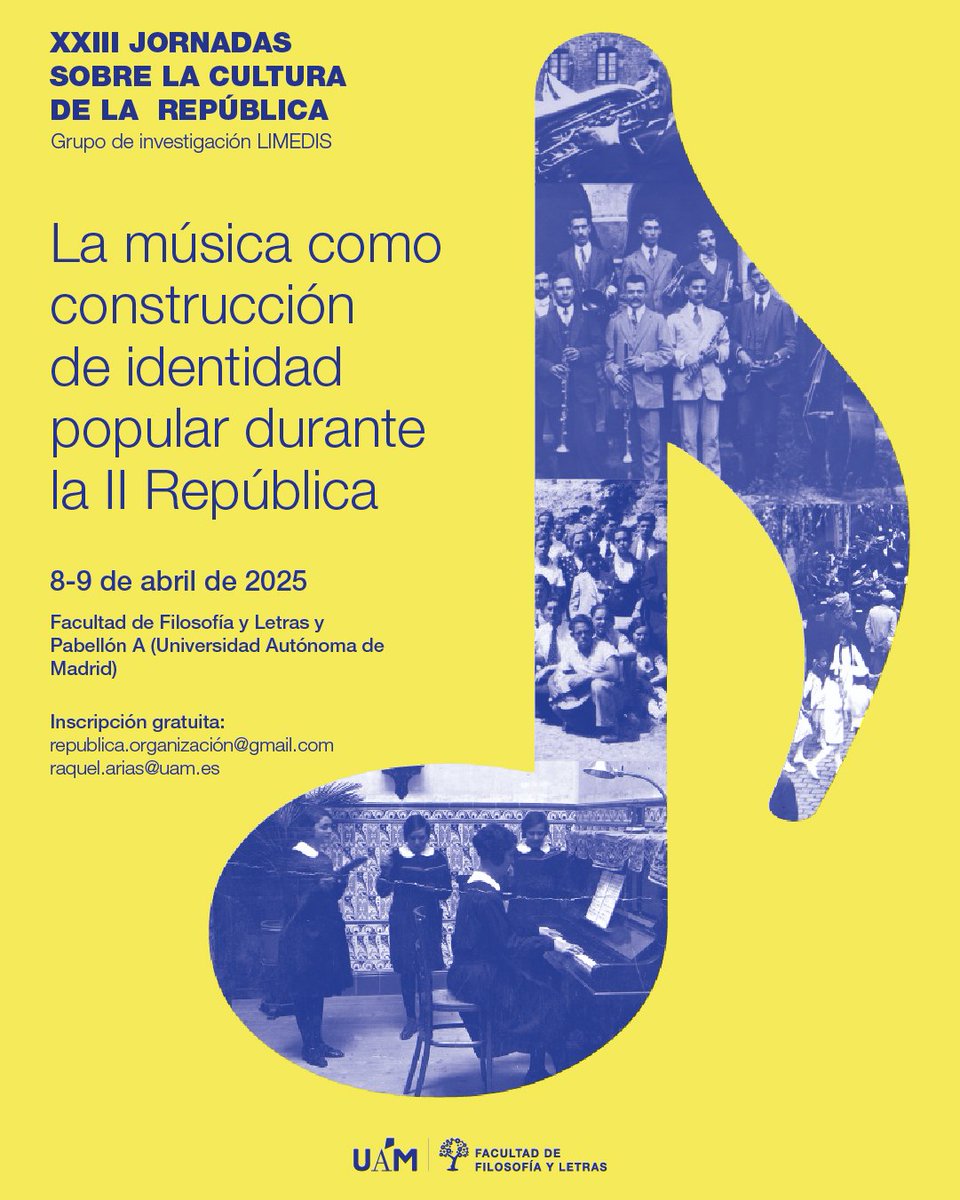 El 8 y 9 de abril de 2025 tendrán lugar las XXII Jornadas sobre la cultura de la República, con el tema "La música como construcción de identidad popular durante la II República". Toda la info: 👇🏽
estudioshispanicosuam.blogspot.com/2025/03/xiii-j…