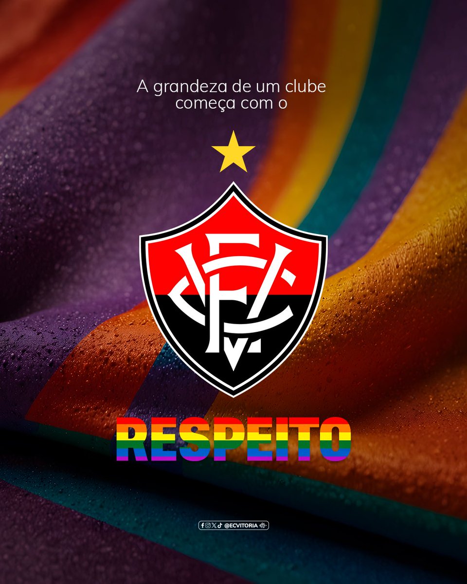ECVitoria's tweet photo. Um CLUBE PARA TODOS! 🏳️‍🌈🦁

Hoje é Dia Nacional do Orgulho Gay, que nos faz refletir sobre a diversidade e a igualdade no esporte, especialmente no futebol.

É essencial criar um ambiente seguro e acolhedor para todos, enquanto enfrentamos a homofobia.

O Esporte Clube Vitória está junto com a torcida rubro-negra nessa luta diária por inclusão e respeito.

#PegaLeão