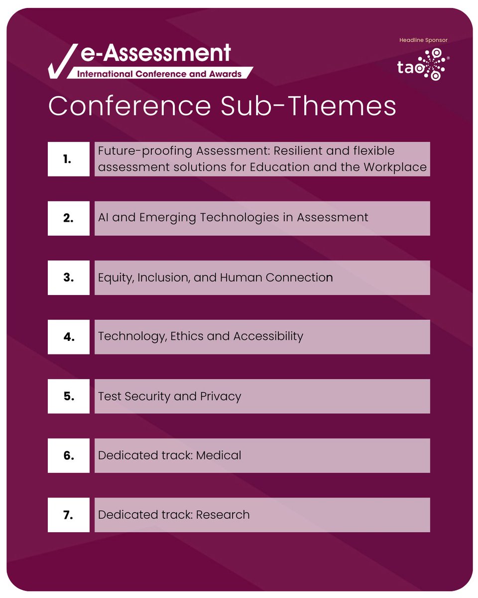 The eAssessment Association (@eassess) on Twitter photo π’ Final call! Submit your presentation proposal by 28 March, 23:55 GMT!
Big thanks to <a href="/TAOTesting/">Open Assessment Technologies</a> our Headline Sponsor! π
π Submit now: eu1.hubs.ly/H0hKjLn0
#eAssessment #EdTech #AIinAssessment #SubmitNow #ThankYouTAO π’ Final call! Submit your presentation proposal by 28 March, 23:55 GMT!
Big thanks to <a href="/TAOTesting/">Open Assessment Technologies</a> our Headline Sponsor! π
π Submit now: eu1.hubs.ly/H0hKjLn0
#eAssessment #EdTech #AIinAssessment #SubmitNow #ThankYouTAO