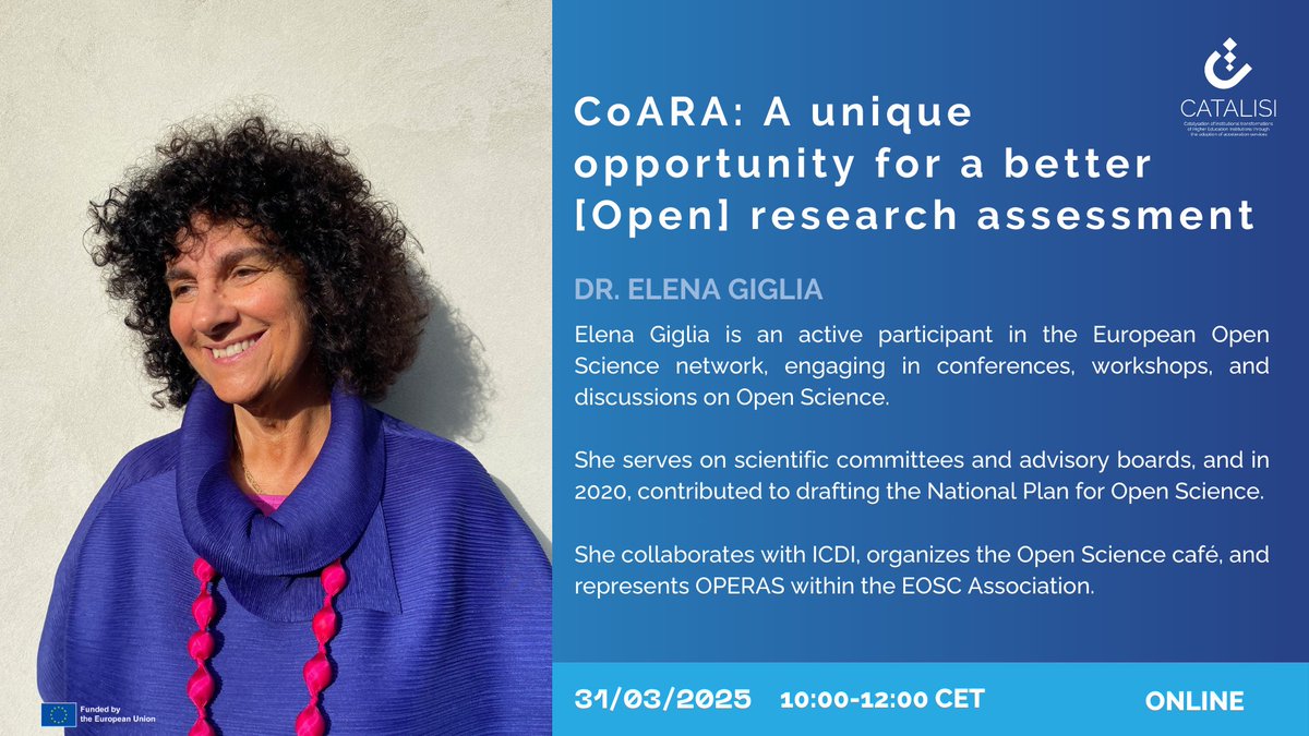 📢 Last call to join Elena Giglia's webinar. 𝗖𝗼𝗔𝗥𝗔: 𝗔 𝗨𝗻𝗶𝗾𝘂𝗲 𝗢𝗽𝗽𝗼𝗿𝘁𝘂𝗻𝗶𝘁𝘆 𝗳𝗼𝗿 𝗮 𝗕𝗲𝘁𝘁𝗲𝗿 [𝗢𝗽𝗲𝗻] 𝗥𝗲𝘀𝗲𝗮𝗿𝗰𝗵 𝗔𝘀𝘀𝗲𝘀𝘀𝗺𝗲𝗻𝘁

🔗 Register: eu01web.zoom.us/meeting/regist…

👀 All webinars are recorded and shared in catalisi.eu/learning-hub/