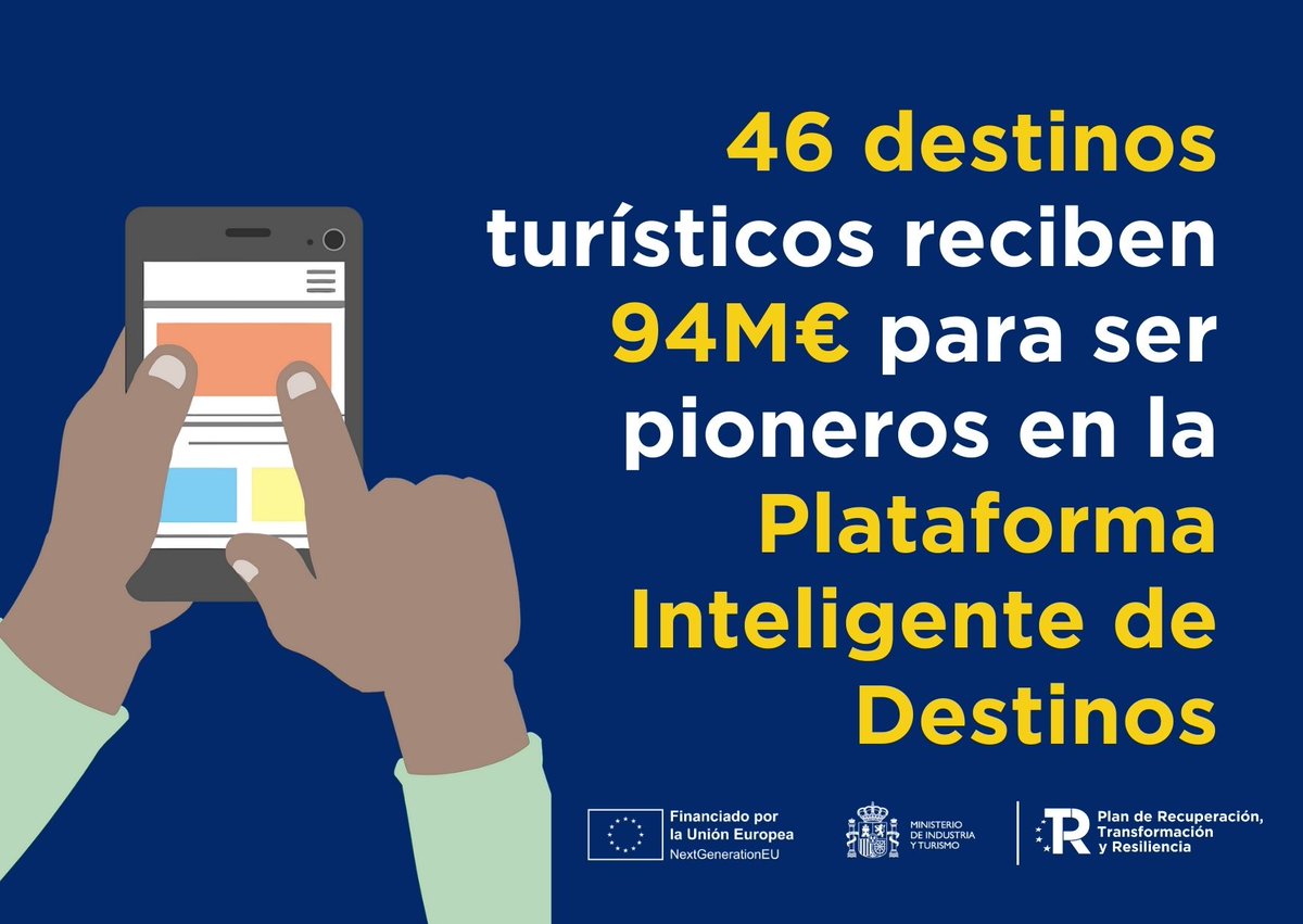 🆕46 destinos turísticos reciben 94M€ para ser pioneros en la Plataforma Inteligente de Destinos

📲🗺️Esta herramienta es una palanca fundamental para la transformación en el sector turístico y un catalizador de proyectos de digitalización e innovación

ℹ️run.gob.es/lmsd8a4b