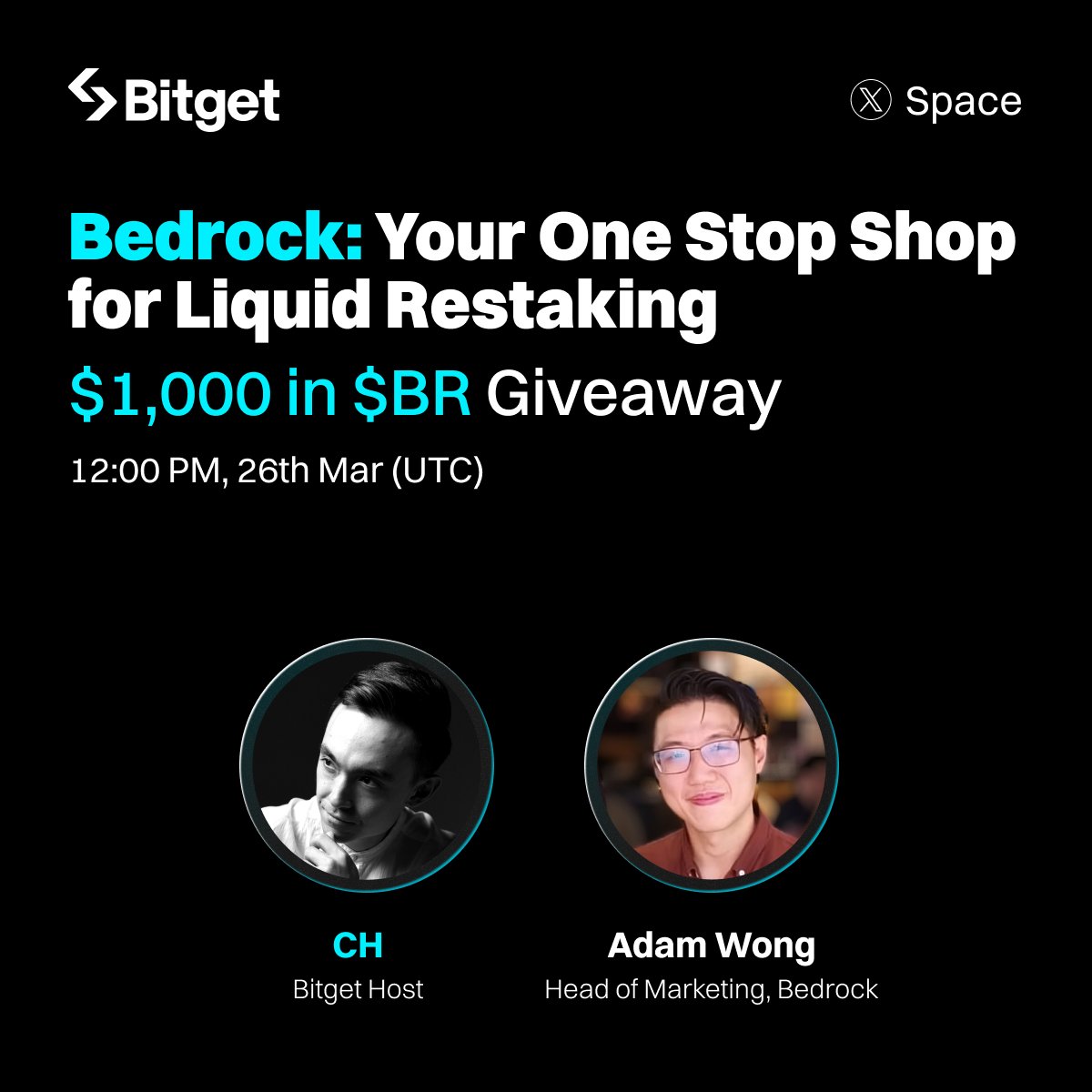 Bitget (@bitgetglobal) on Twitter photo Join our upcoming X Space with $BR <a href="/Bedrock_DeFi/">Bedrock | BR is LIVE</a>!
⏰ Mar 26, 12:00 PM UTC
💰 $1,000 in $BR giveaway (20 winners)
To enter:
🔹Follow <a href="/bitgetglobal/">Bitget</a> <a href="/Bedrock_DeFi/">Bedrock | BR is LIVE</a> + RT
🔹Tune in: x.com/i/spaces/1RDGl…
🔹Drop a screenshot of you in the Space Join our upcoming X Space with $BR <a href="/Bedrock_DeFi/">Bedrock | BR is LIVE</a>!
⏰ Mar 26, 12:00 PM UTC
💰 $1,000 in $BR giveaway (20 winners)
To enter:
🔹Follow <a href="/bitgetglobal/">Bitget</a> <a href="/Bedrock_DeFi/">Bedrock | BR is LIVE</a> + RT
🔹Tune in: x.com/i/spaces/1RDGl…
🔹Drop a screenshot of you in the Space