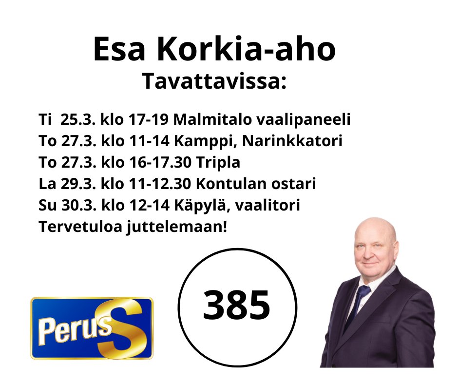 EsaKorkia's tweet photo. Viikon 13 vaalikiertue ohjelmaa https://t.co/9T2jruJvb3
