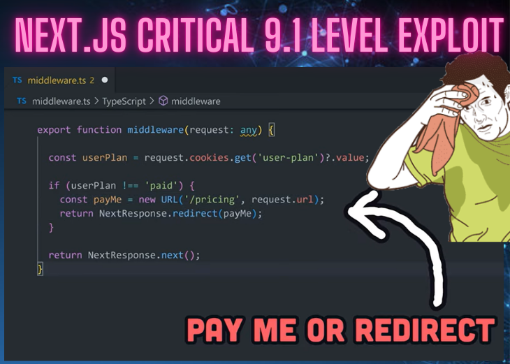 DES_667's tweet photo. A 9.1 exploit lets attackers bypass auth &amp; access control in Next.js middleware. If your SaaS relies on it, hackers can walk right in
To do:
Upgrade Next.js ASAP
Not using middleware or hosting on Vercel/Netlify? Safe
Self-hosting w/middleware? Trouble
#NextJS #Cloudflare #Vercel https://t.co/6SwjlGp5rP