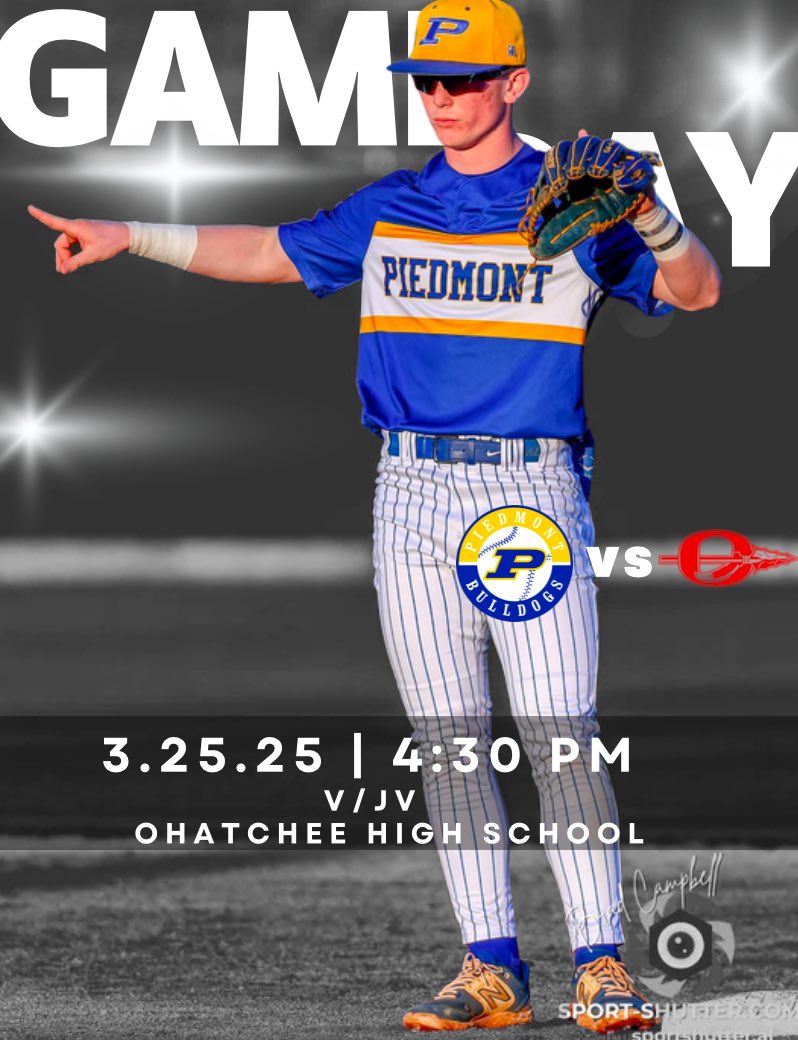 🚨Game Day!🚨

Your <a href="/PiedmontHS/">Piedmont High School 🎓</a> Bulldogs ⚾️ team travels to Ohatchee today to start Area Play! 

📆Tuesday, 3/25/25
⏰4:30 pm
🆚 <a href="/OhatcheeBaseB/">Ohatchee Baseball</a> 
📍Away
🎟️ $7

#GoDogs