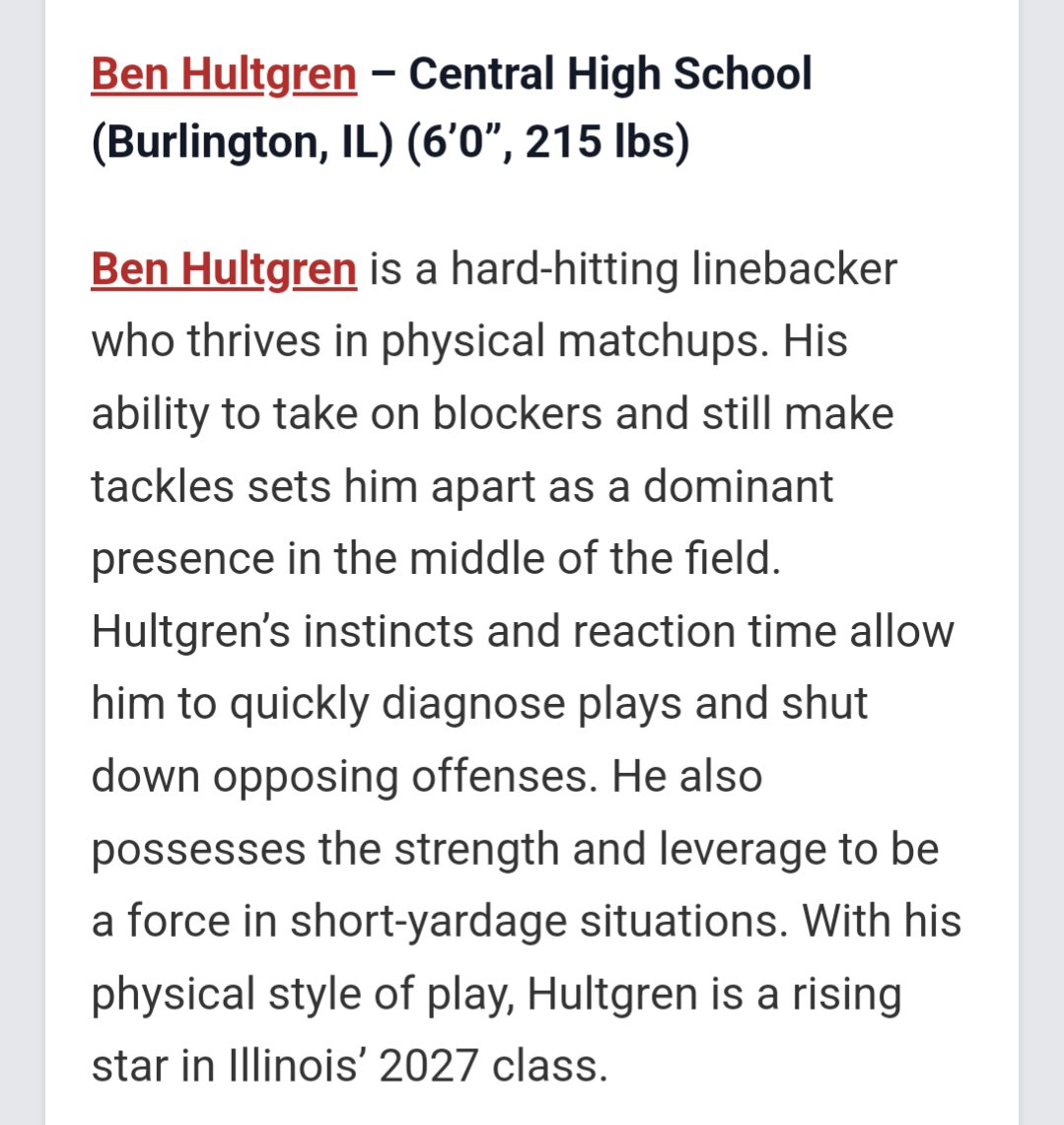 Ben Hultgren (@benhultgren27) on Twitter photo Thank you <a href="/Coach_Bergman/">Eric Bergman</a> from <a href="/PrepRedzoneIL/">Prep Redzone Illinois</a> for including me in your article!
<a href="/Coach_Yos/">Brian Iossi</a> <a href="/CHSFootball100/">Central Rockets - Football</a> <a href="/underdogrush/">Underdog Training</a> <a href="/EDGYTIM/">Timothy “EDGYTIM” OHalloran</a> <a href="/Bryan_Ault/">Bryan Ault - Midwest Scout</a> <a href="/CoachChris_Roll/">Coach Chris Roll</a> <a href="/mfarrellsports/">Mike Farrell</a> Thank you <a href="/Coach_Bergman/">Eric Bergman</a> from <a href="/PrepRedzoneIL/">Prep Redzone Illinois</a> for including me in your article!
<a href="/Coach_Yos/">Brian Iossi</a> <a href="/CHSFootball100/">Central Rockets - Football</a> <a href="/underdogrush/">Underdog Training</a> <a href="/EDGYTIM/">Timothy “EDGYTIM” OHalloran</a> <a href="/Bryan_Ault/">Bryan Ault - Midwest Scout</a> <a href="/CoachChris_Roll/">Coach Chris Roll</a> <a href="/mfarrellsports/">Mike Farrell</a>