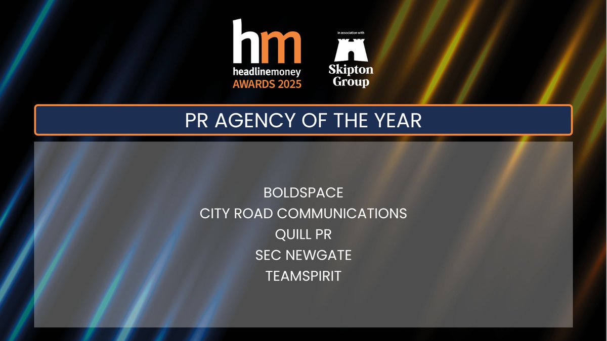Now to reveal the shortlist for PR Agency of the Year! A round of applause for the teams at <a href="/Boldspaceteam/">Boldspace</a>, <a href="/CityRoadComms/">City Road Comms</a>, <a href="/QuillPR/">Quill PR</a>, <a href="/SECNewgateUK/">SEC Newgate UK</a> and <a href="/Teamspiritgroup/">Teamspirit Group</a> 👏

tinyurl.com/36bcm5nj

#HMAwards25