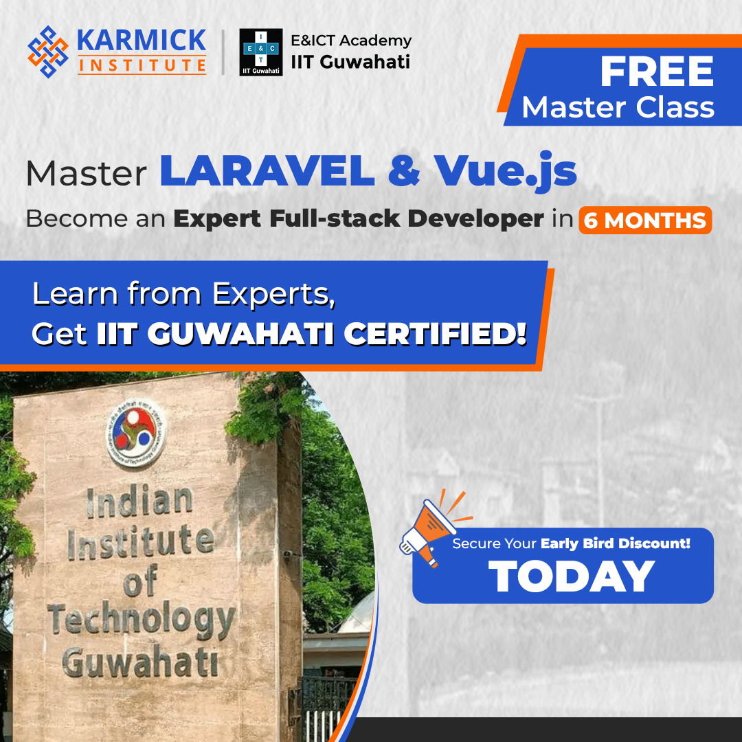 KarmickInst's tweet image. 🚀 Launch a rewarding tech career with our full-stack web development (Laravel + Vue JS) course 💻.
Start your journey today! 👉 bit.ly/4expf6d
#CareerInTech #FullStackDevelopment #LaravelVueJS #LearnToCode #IITGuwahatiCertified #WebDevTraining #KarmickInstitute