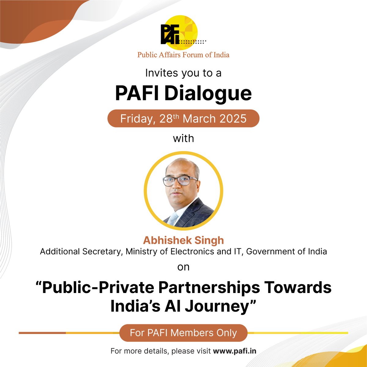 Public Affairs Forum of India (@pafiindia) on Twitter photo Public Affairs Forum of India ( <a href="/PAFIIndia/">Public Affairs Forum of India</a> ) invites you to an insightful discussion with Abhishek Singh (<a href="/abhish18/">abhishek singh</a> ), Additional Secretary, Ministry of Electronics and IT, Government of India, on "Public-Private Partnerships Towards Indiaโs AI Journey".
Join us for an exclusive Public Affairs Forum of India ( <a href="/PAFIIndia/">Public Affairs Forum of India</a> ) invites you to an insightful discussion with Abhishek Singh (<a href="/abhish18/">abhishek singh</a> ), Additional Secretary, Ministry of Electronics and IT, Government of India, on "Public-Private Partnerships Towards Indiaโs AI Journey".
Join us for an exclusive