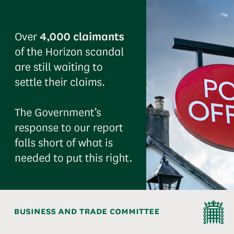 CommonsBTC's tweet photo. We're calling on the Government to rethink its response to our report on the road to achieving justice and redress for victims of the Post Office Horizon IT scandal.
We're asking @biztradegovuk to reconsider and resubmit its response.
Learn more ๐