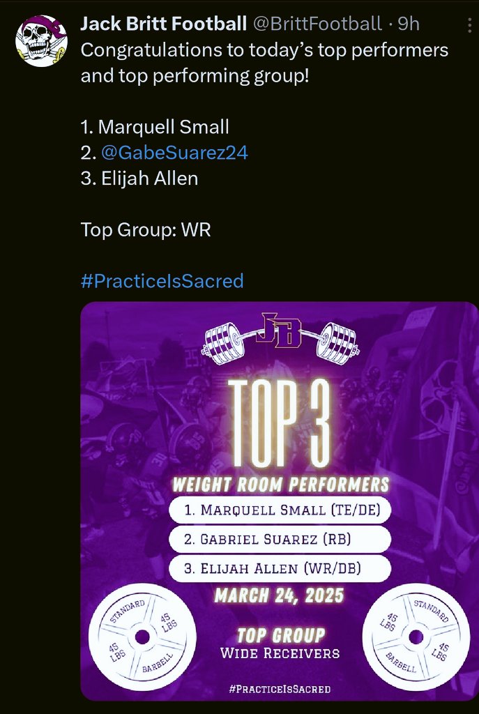 GabrielAngelSuarez (@gabesuarez24) on Twitter photo Back in the top 3 in the weight room. This is my everyday Goal....<a href="/BrittFootball/">Jack Britt Football</a> <a href="/KevinMoses38/">Kevin Moses LLC</a> <a href="/YAthletesF/">Young Athletes Fitness</a> <a href="/PrepRedzoneNC/">Prep Redzone North Carolina</a> <a href="/SunilSportsNews/">Sports News By Sunil Sunder Raj</a> <a href="/BrownHCPerry/">James Perry '00</a> <a href="/CSAPrepStar/">PREPSTAR</a> <a href="/CoachHefNCSA/">CoachHefNCSA</a> <a href="/AppState_FB/">App State Football</a> <a href="/FootballRhode/">Rhode Island Football</a> Back in the top 3 in the weight room. This is my everyday Goal....<a href="/BrittFootball/">Jack Britt Football</a> <a href="/KevinMoses38/">Kevin Moses LLC</a> <a href="/YAthletesF/">Young Athletes Fitness</a> <a href="/PrepRedzoneNC/">Prep Redzone North Carolina</a> <a href="/SunilSportsNews/">Sports News By Sunil Sunder Raj</a> <a href="/BrownHCPerry/">James Perry '00</a> <a href="/CSAPrepStar/">PREPSTAR</a> <a href="/CoachHefNCSA/">CoachHefNCSA</a> <a href="/AppState_FB/">App State Football</a> <a href="/FootballRhode/">Rhode Island Football</a>